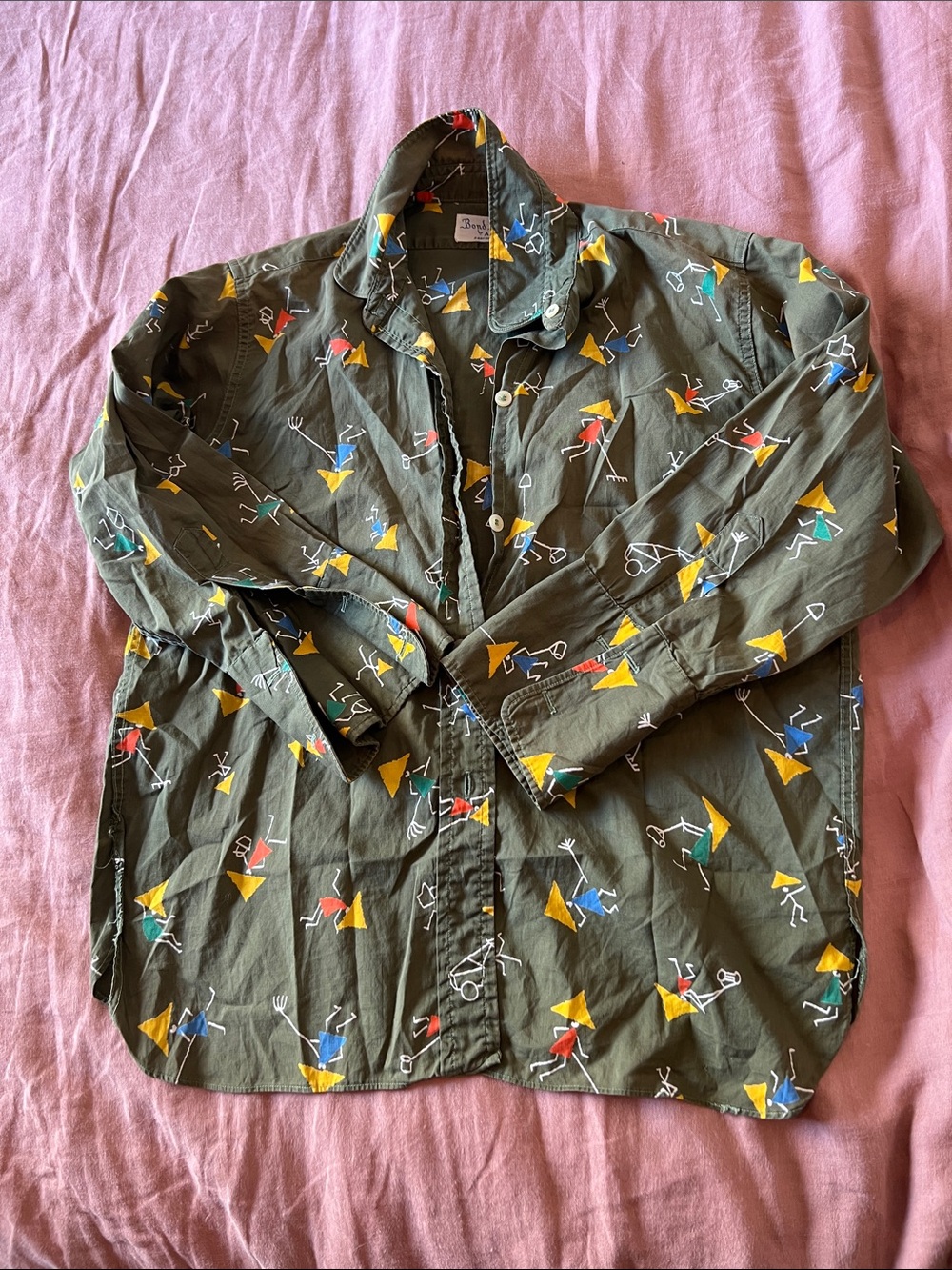Olive Green Printed Womens Button-Up Shirt vintage